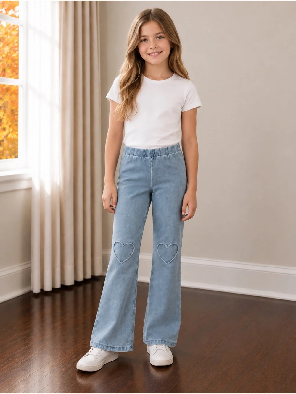 H&M Light Blue Heart-Knee Flare Jeggings for Kids